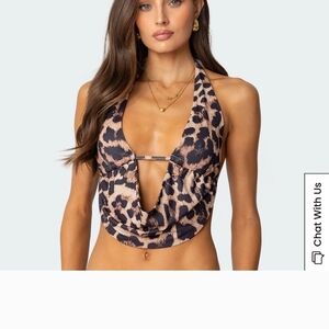 Edikted Leopard Print Halter Crop Top